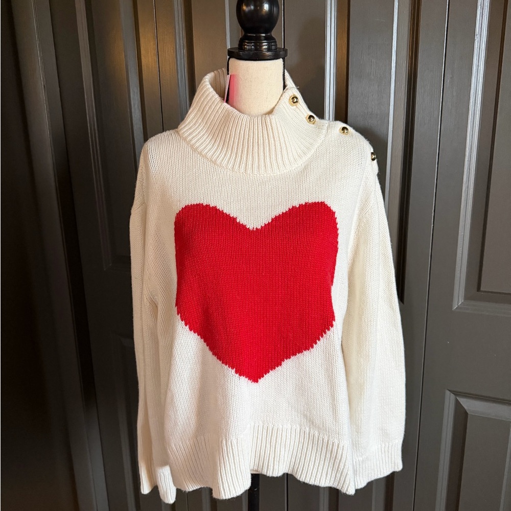kate spade Red Heart Cream Turtleneck Sweater